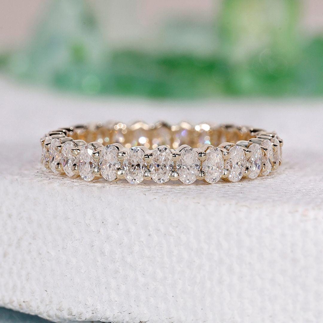 Oval Moissanite Eternity Band Yellow Gold Wedding Band Full Eternity ...