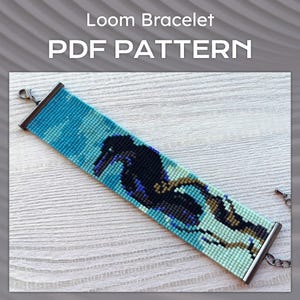 Patrón de pulsera Black Raven Loom, patrón PDF de Miyuki Delica, patrón de pulsera de cuentas de cuervo gótico sobre árbol, joyería con imágenes de pájaros realistas