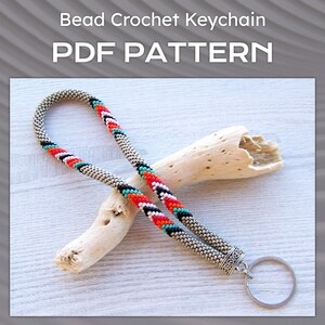 Bead Crochet native Keychain pattern, PDF grey wristlet key fob, Key holder pattern, PDF DIY Key holder pattern, tribal style key chain