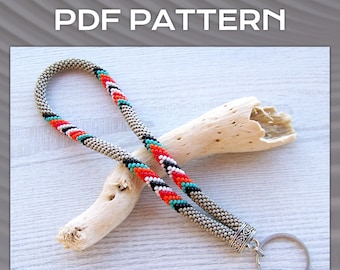 Bead Crochet native Keychain pattern, PDF grey wristlet key fob, Key holder pattern, PDF DIY Key holder pattern, tribal style key chain