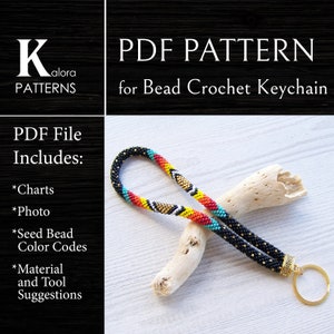 Patrón de llavero de estilo nativo, llavero tribal de crochet con cuentas en PDF, patrón de llavero colorido, patrón de llavero DIY en PDF
