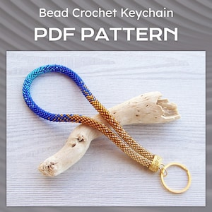 Ombre Bead Crochet Keychain pattern, Gradient Key holder pattern, PDF gold blue wristlet key fob, PDF DIY modern key chain pattern