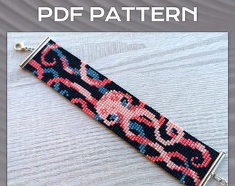 Octopus Loom Beading Bracelet Pattern, Miyuki Delica PDF Pattern, See animal water life bead bracelet pattern, Beading instant download