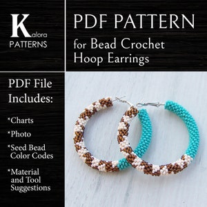 Seed Beads large Hoop Earrings PDF pattern files, Beaded big Hoops ear rings project, DIY Bead Crochet Pattern, PDF for Geometric Jewelry