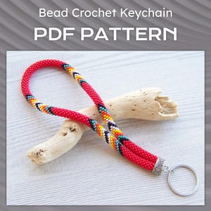 Bead Crochet native Keychain pattern, PDF red wristlet key fob, Key holder pattern, PDF DIY Key holder pattern, tribal style key chain