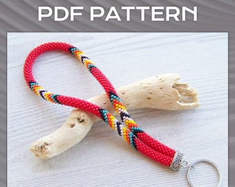 Bead Crochet native Keychain pattern, PDF red wristlet key fob, Key holder pattern, PDF DIY Key holder pattern, tribal style key chain