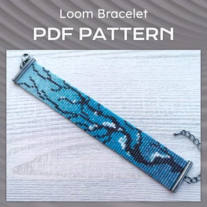 Patrón de pulsera de telar de cuentas, patrón de árbol nevado de invierno, PDF DIY de Miyuki Delica, pintura de paisajes navideños, corteza de tronco de árbol nevado y cielo
