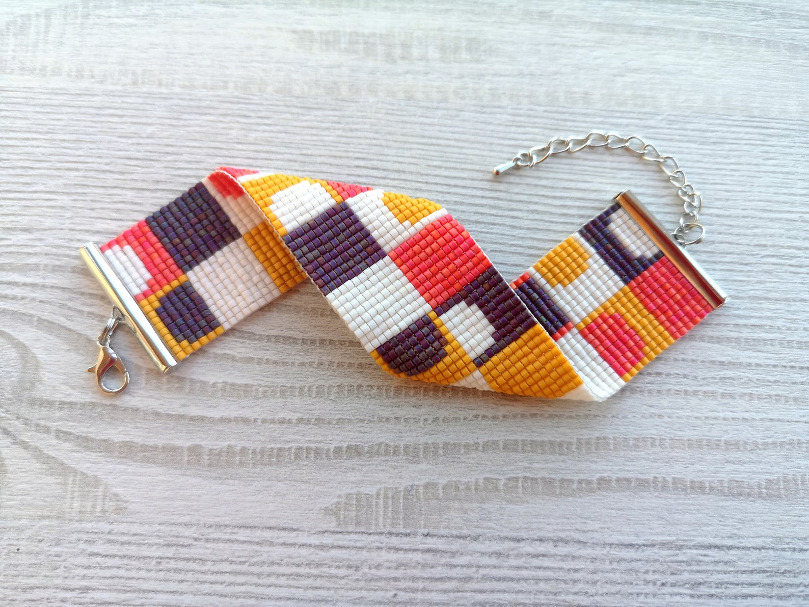 Abstract Colorful Bead Loom Bracelet Pattern, DIY Beaded Geometric ...