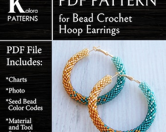Ombre Gold Emerald hoop earrings pattern, DIY Bead Crochet hoops pattern, Gradient large Hoop Earrings PDF files, Beaded Shiny earrings PDF