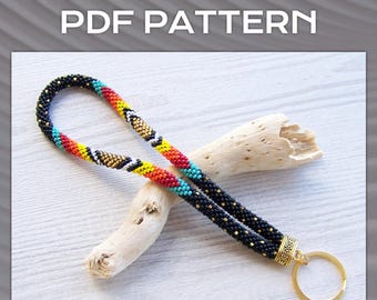 Native style key holder pattern, PDF Bead Crochet tribal wristlet key fob, Colorful Key chain pattern, PDF DIY Keychain pattern