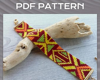Loom Bead Bracelet Pattern, Geometric Miyuki Delica Bracelet PDF Pattern, DIY Beaded colorful bracelet pattern, PDF Beading instant download