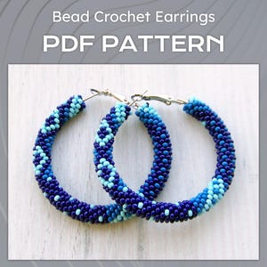 DIY Bead Crochet Pattern, PDF Pattern for patchwork hoop earrings, Beaded big Hoops, Seed Beads large Hoop Earrings PDF pattern files