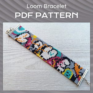 Motif de perles à tisser de style graffiti, motif de bracelet coloré moderne LOVE, téléchargement instantané de perles PDF, motif PDF de bracelet Miyuki Delica