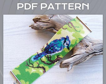 Blue Jay EVEN count Peyote bracelet pattern, Summer Bird bracelet pattern, Miyuki Delica Cuff PDF beading graph pattern