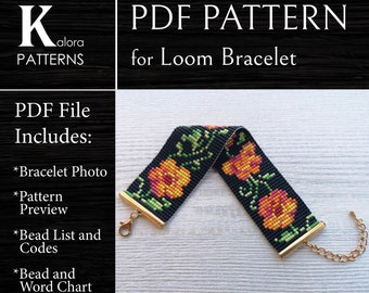 Floral Loom Bead Pattern, Miyuki Delica Bracelet PDF Pattern, Flower print bracelet pattern, PDF Beading Wrist cuff Téléchargement instantané