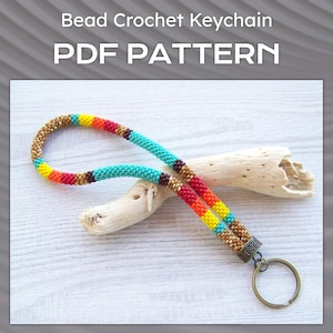 PDF DIY Seed Bead Key Holder, Beaded crochet Pattern for Wristlet Colorful Keychain, PDF Key Chain Rope Jewelry pattern, Instant download