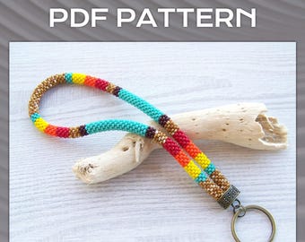 PDF DIY Seed Bead Key Holder, Beaded crochet Pattern for Wristlet Colorful Keychain, PDF Key Chain Rope Jewelry pattern, Instant download