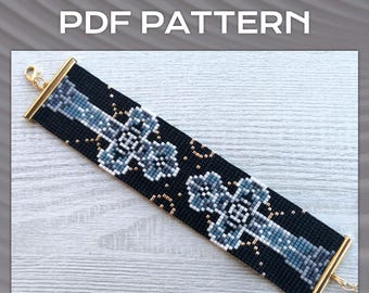 Fancy Cross Bead Loom Bracelet Pattern, Catholic Crosses woven beaded pattern, Delica Modern art luxury Christian Bracelet PDF Pattern
