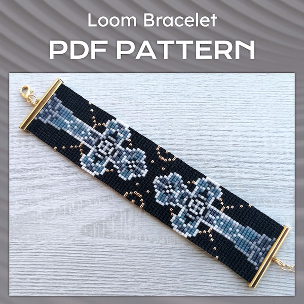 Patrón de pulsera de cuentas tejidas con cruces de fantasía, patrón de cuentas tejidas con cruces católicas, patrón PDF de pulsera cristiana de lujo de arte moderno Delica
