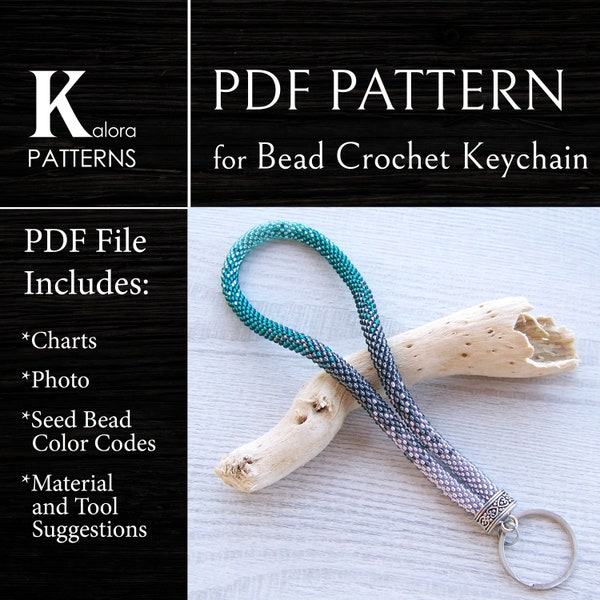 Ombre Bead Crochet Keychain pattern, Gradient Key holder pattern, PDF silver emerald wristlet key fob, PDF DIY modern key chain pattern