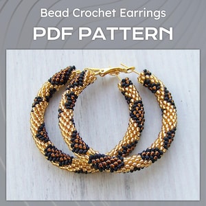 Leopard print Creolen PDF Muster, große gefädelte Creolen Ohrringe, DIY Perlen Häkelanleitung, PDF für Leoparden Schmuck