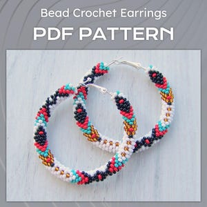 Padrão de brincos nativos, Padrão de brincos de argola tribal de crochê com miçangas, Arquivos de argolas grandes de miçangas em PDF faça você mesmo, Projeto de brincos de argola grandes com miçangas