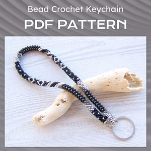 PDF Bead Crochet Key Holder pattern, Black Gray Patchwork wristlet key fob, Key holder pattern, PDF DIY Keychain pattern, modern key chain