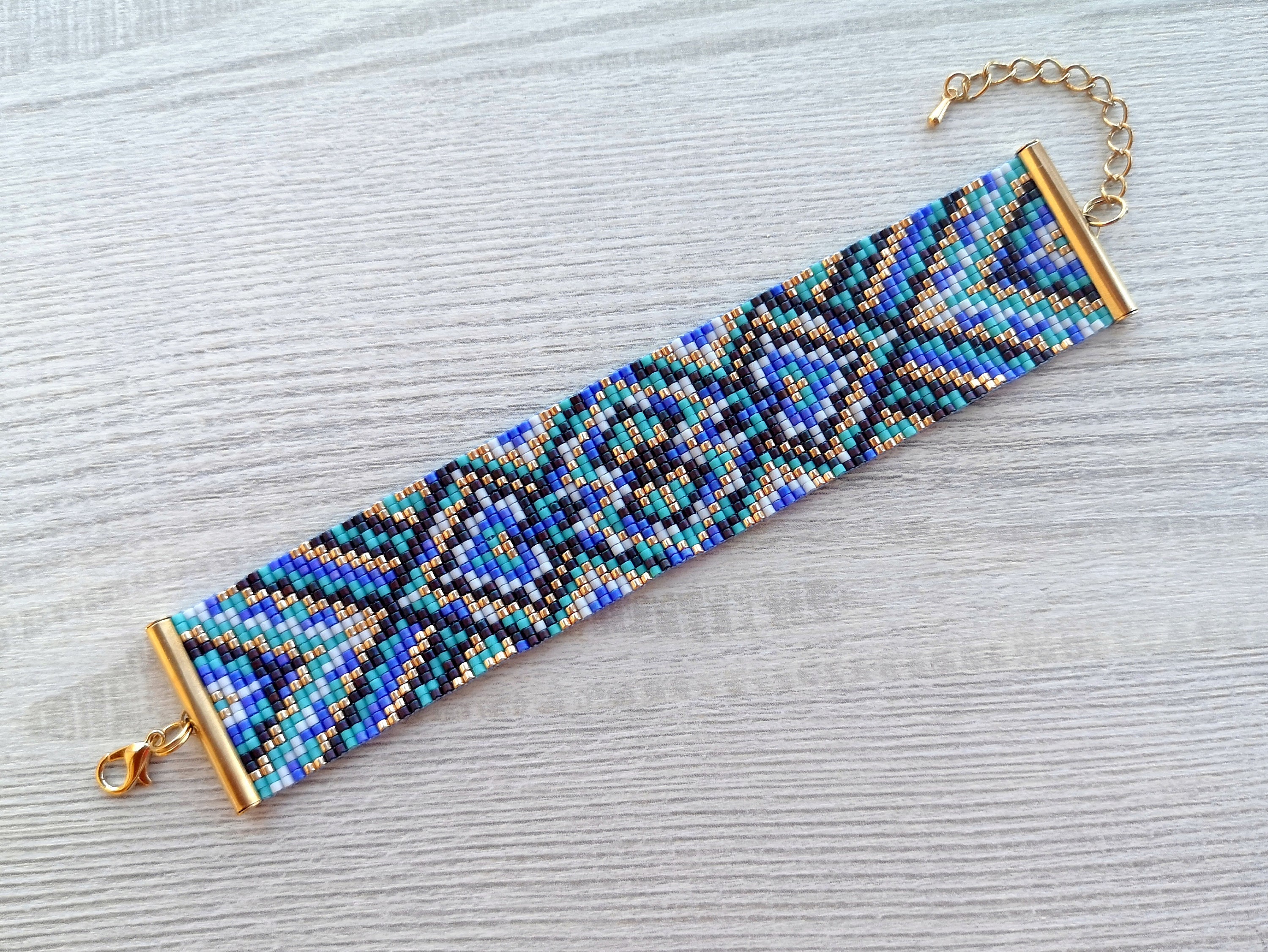 Beaded Loom Bead Pattern, DIY Geometric Bracelet Pattern, Miyuki Delica ...