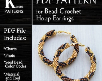 Leopard print Hoop Earrings PDF pattern files, Beaded big Hoops ear rings project, DIY Bead Crochet Pattern, PDF for Leopard Jewelry