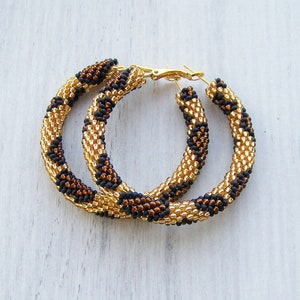 Leopard Print Hoop Earrings PDF Pattern Files, Beaded Big Hoops Ear ...