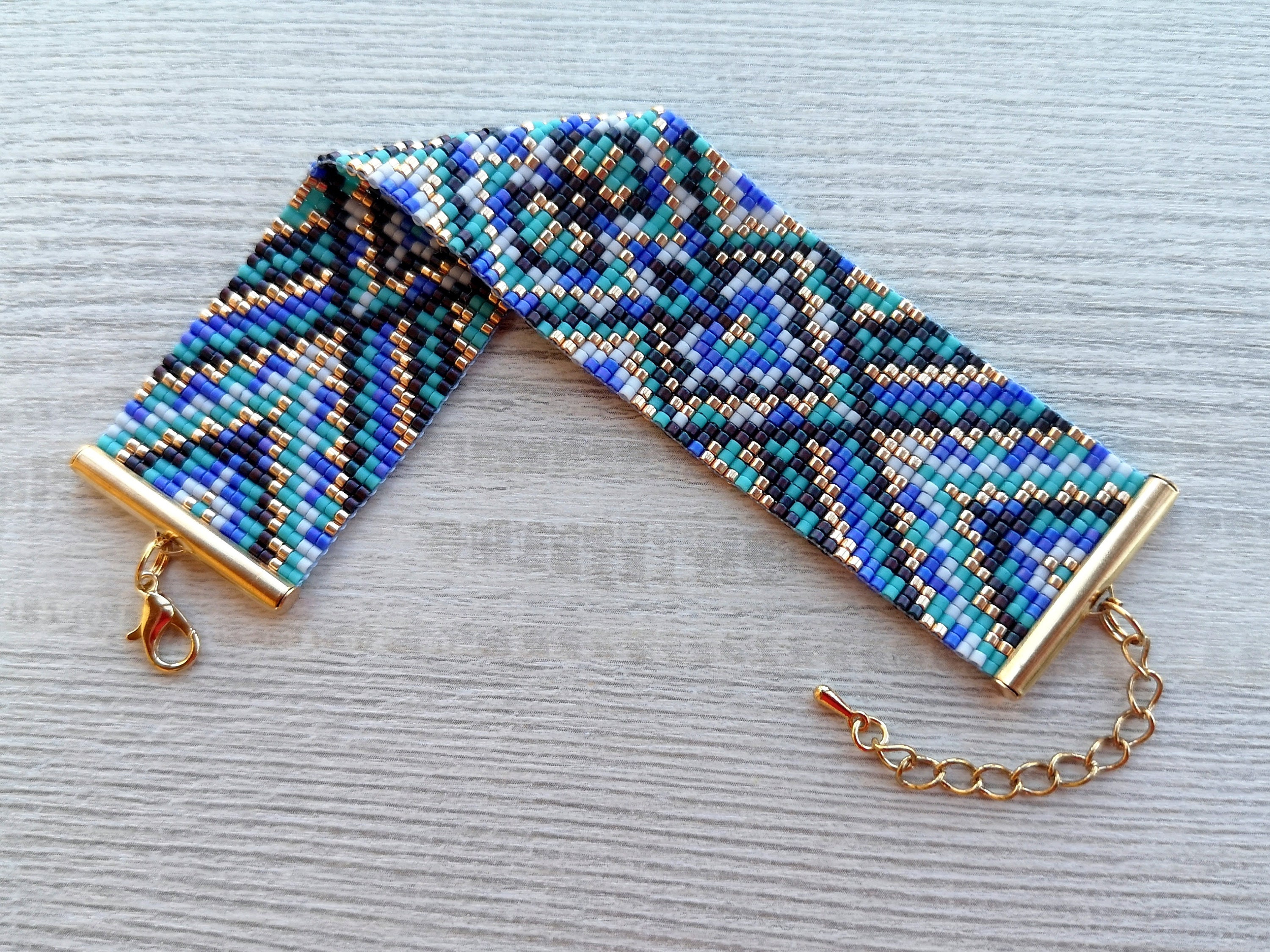 Patterns For Beadwork Beaded Loom Bead Pattern, DIY Geometric Bracelet Pattern, Miyuki Delica ...