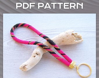 PDF Bead crochet Pattern for Wristlet Keychain, DIY Seed Bead Crochet files, PDF Geometric Key Chain Rope Jewelry pattern, Crafter Gift