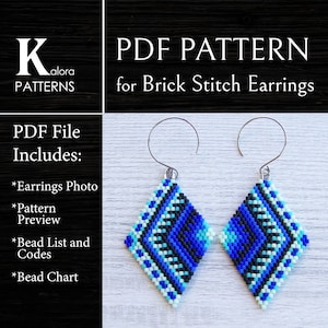 Geometric Brick Stitch Earrings PDF pattern, Blue gradient Boho earrings pattern, Rhombus Miyuki Delica Diamond Shaped Beaded pattern