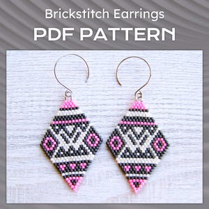 Modello PDF per orecchini a punto mattone pastello, modello per orecchini con perline Miyuki Delica a rombi etnici tribali, modello PDF nativo