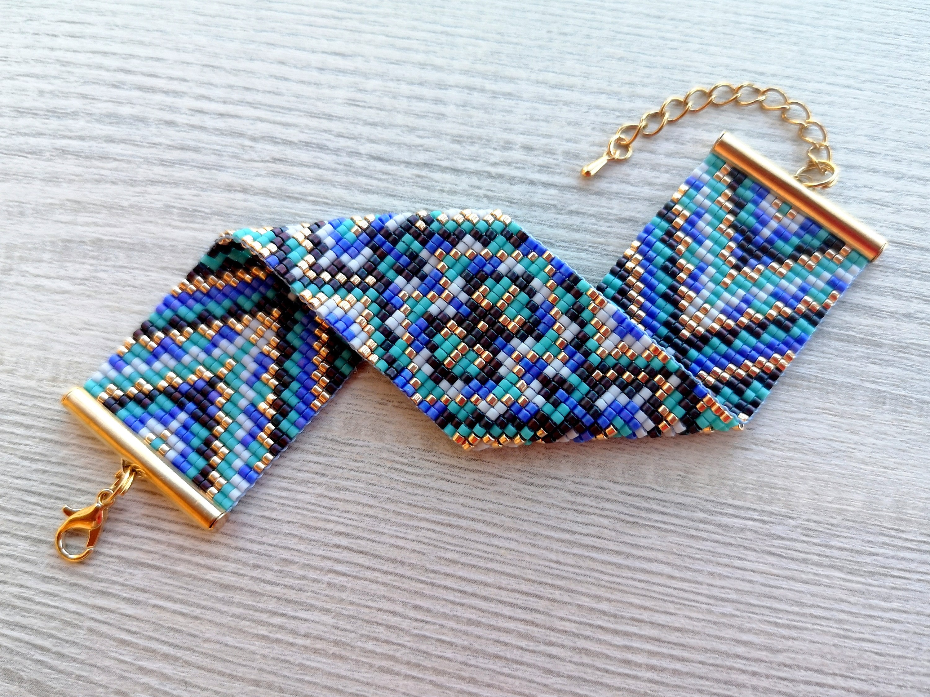 Patterns For Beadwork Beaded Loom Bead Pattern, DIY Geometric Bracelet Pattern, Miyuki Delica ...