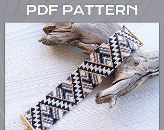 Miyuki Delica Peyote EVEN Count Bracelet Pattern, Geometric white grey black Wrist Cuff (PDF Pattern)