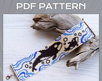 Orca EVEN count Peyote bracelet pattern, Sea animal water life bracelet pattern, Miyuki Delica Bracelet PDF Pattern