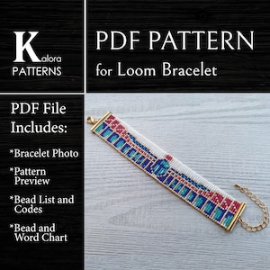 Egyptian motif loom Bracelet Pattern, DIY scarab beetle beaded pattern, Miyuki Delica Bracelet PDF Pattern, Ancient Egypt Sun God pattern
