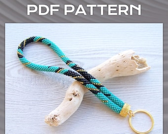 PDF Bead crochet Pattern for Key Holder, DIY Seed Bead Wristlet Keychain, PDF Geometric Key Chain Rope Jewelry pattern, Crafter Gift