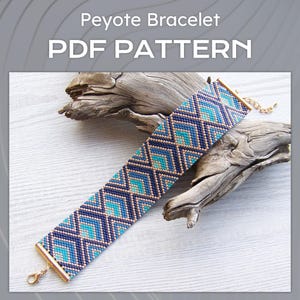 Blue Ombre Geometric Peyote Odd Count bracelet pattern, Miyuki Delica Bracelet PDF Pattern, Beading gradient wrist cuff pattern
