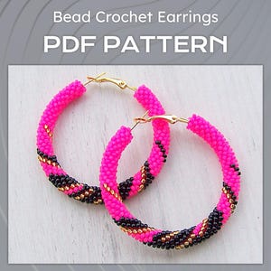 Abstract  Hoop Earrings Pattern, PDF Bead Crochet large Hoop Earrings DIY files, Beaded big Hoops earrings, PDF for Modern Jewelry