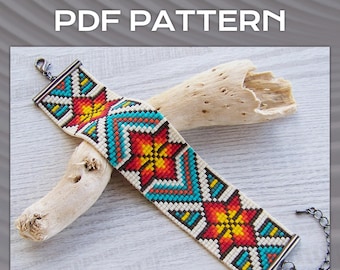 Ethnic Style Loom Beading Bracelet Pattern, Native Tribal Miyuki Delica Bracelet PDF Pattern, DIY Beaded colorful bracelet pattern