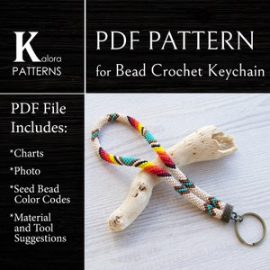 Patrón de llavero tribal de crochet con cuentas, llavero de pulsera beige en PDF, patrón de llavero, patrón de llavero DIY en PDF, patrón nativo