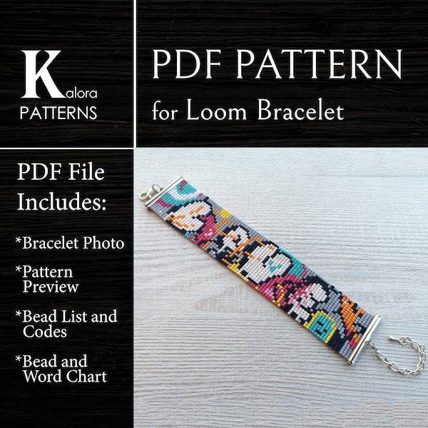 Graffiti Style Loom Bead Patroon, Modern LOVE kleurrijk armbandpatroon, PDF Beading instant download, Miyuki Delica Armband PDF Patroon