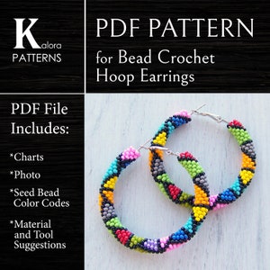 Bead Crochet Earrings Pattern, DIY Seed Beads large Geometric Hoop Earrings PDF pattern files, Beaded big Hoops ear rings project