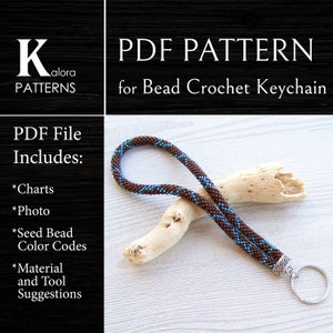 Brown Birch PDF DIY Seed Bead Key Holder, Bead crochet Pattern for Wristlet Keychain, PDF Key Chain Rope Jewelry pattern, Instant download