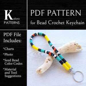 Bead crochet Pattern for Wristlet Colorful Keychain, PDF DIY Seed Bead Key Holder, PDF Key Chain Rope Jewelry pattern, Instant download