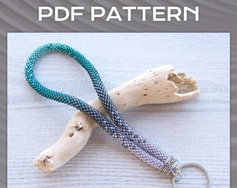 Ombre Bead Crochet Keychain pattern, Gradient Key holder pattern, PDF silver emerald wristlet key fob, PDF DIY modern key chain pattern