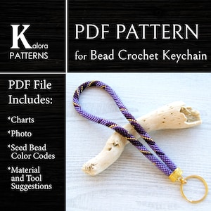 Patrón de crochet de cuentas en PDF para llavero de pulsera, archivos de crochet de cuentas de semillas para hacer uno mismo, patrón de joyería de cuerda para llavero geométrico en PDF, regalo para artesanos