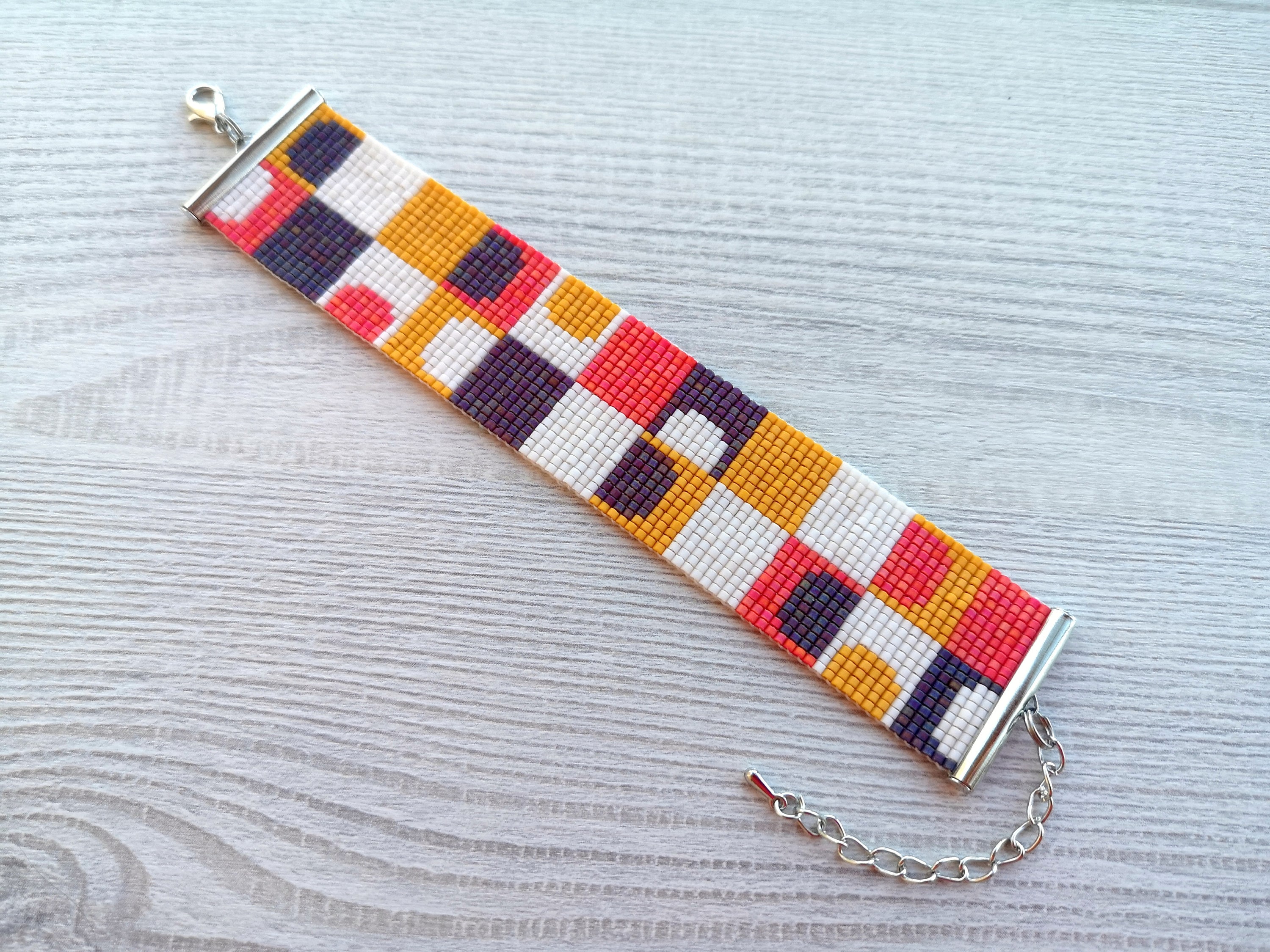 Abstract Colorful Bead Loom Bracelet Pattern, DIY Beaded Geometric ...